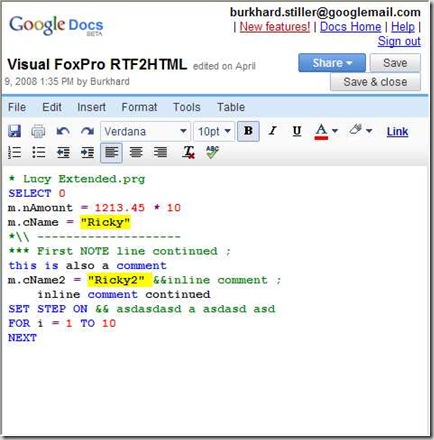 Burkhard's VFP Blog: VFP's Editor Code RTF2HTML (Part 5)